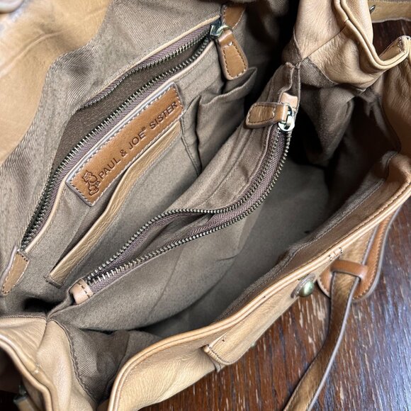 Paul & Joe Sister Tan Leather Y2K Hobo Bag With Adjustable Strap & Multiple Comp - Picture 5 of 16